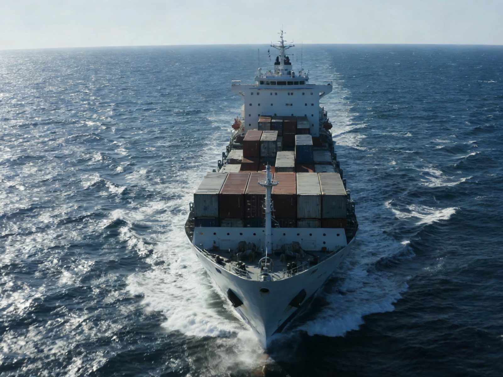 A container vessel carrying Chinese exports at sea